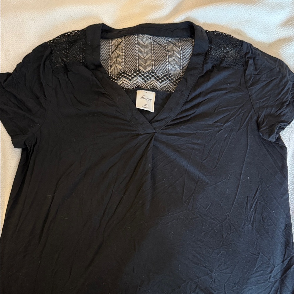 Soma Sleepwear Black Lace Detail V-Neck Top size XS